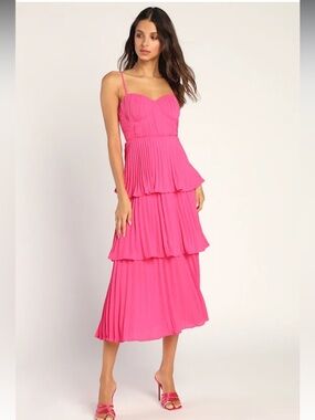 Hot pink tiered midi dress